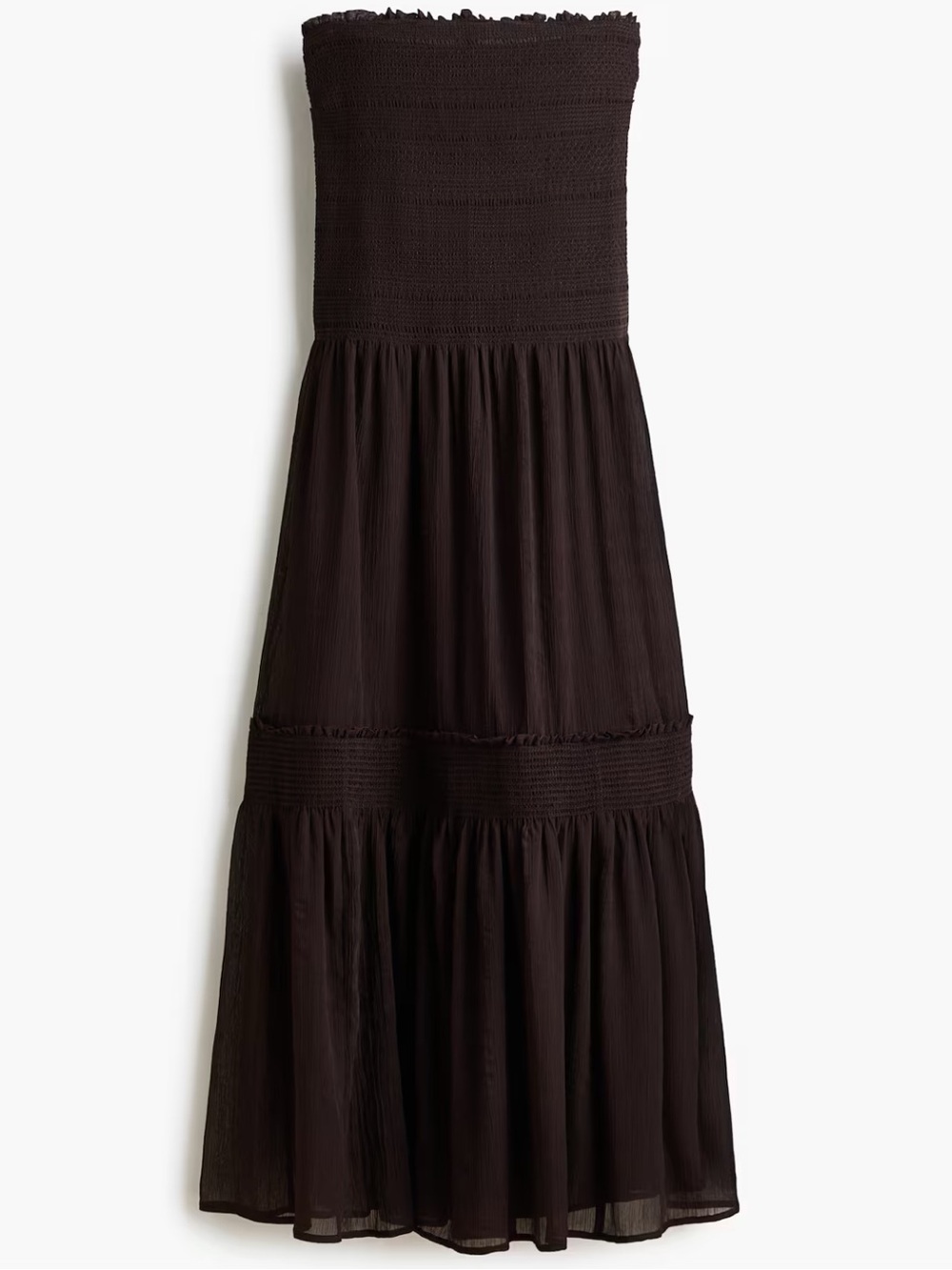H&M Smocked Strapless Bandeau Maxi Dress in Dark Brown